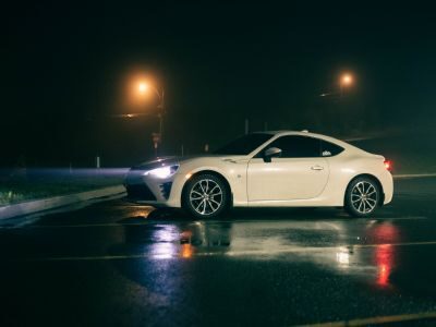 LED Car headlight at night